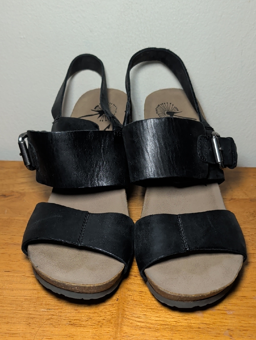 OTBT Overnight Black Leather Slingback Wedge Sandals Summer Preppy Womens Size 9 - Picture 2 of 8